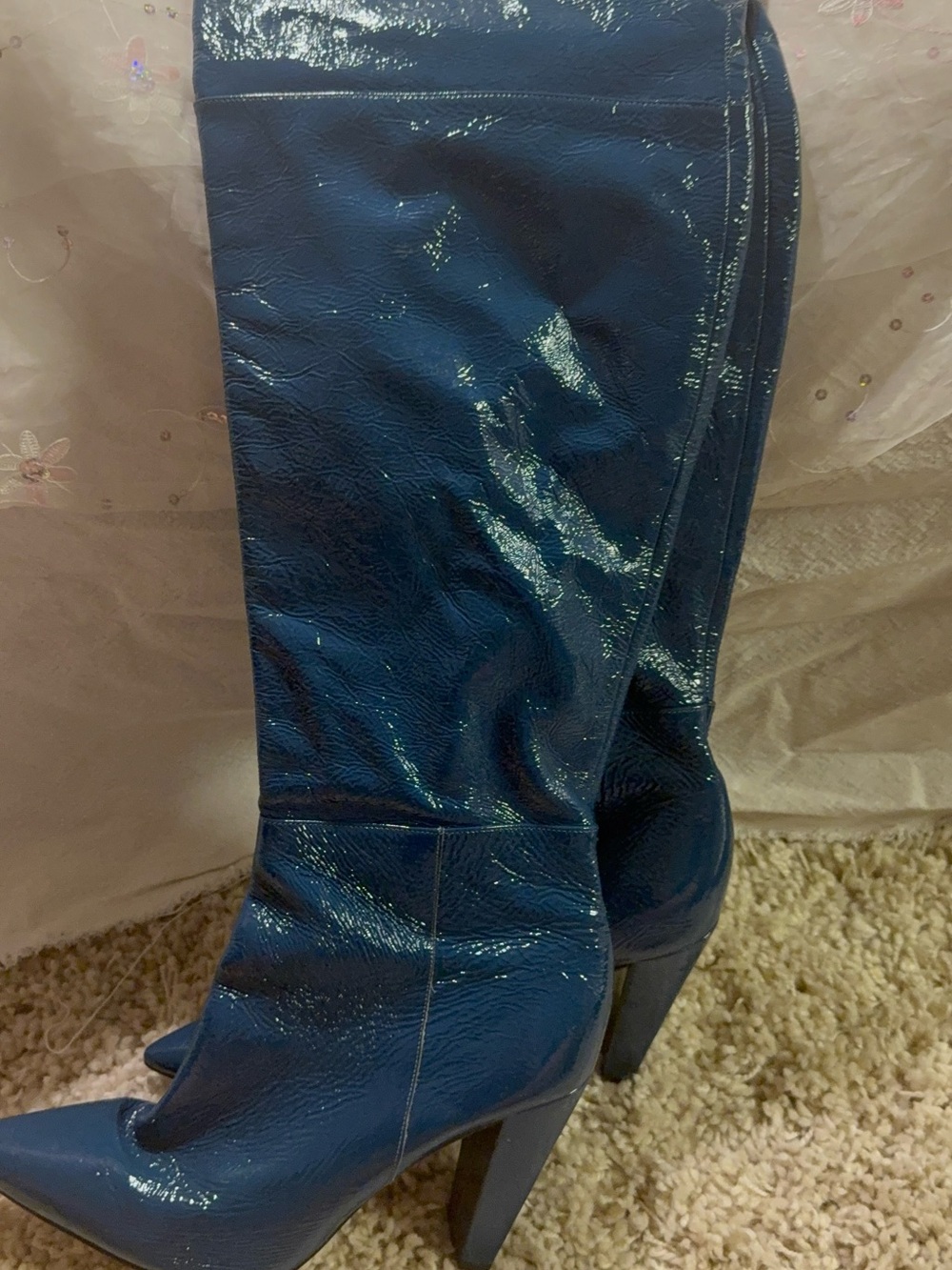 Vince Camuto Navy Patent Pointed-Toe Over-the-Knee Boots Minnada - Picture 3 of 5